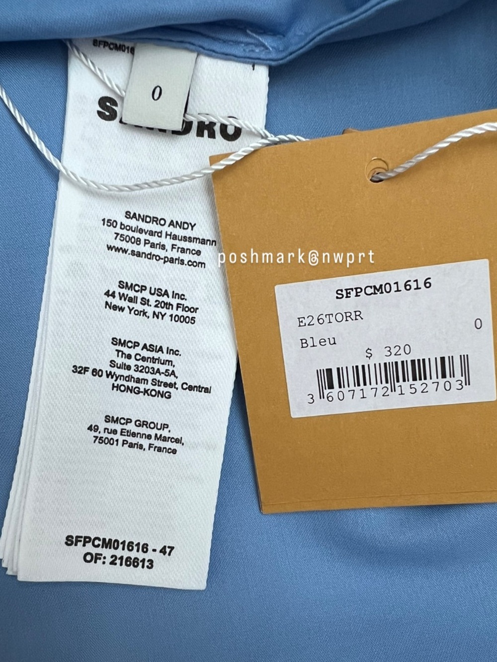NWT 💯 SANDRO Paris Pearl Rhinestone Beaded Cotton Blouse Top Shirt Blue 34 0 XS - Picture 7 of 12